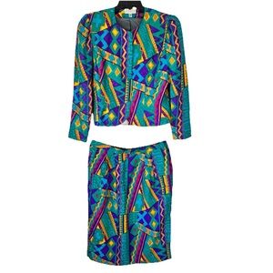 Vintage ADRIANNA PAPELL Silk Blazer & Skirt Set